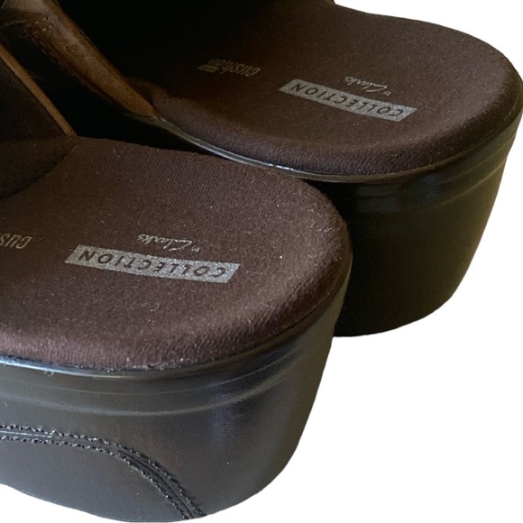 CLARKS Marion Coreen DARK TAN Wedge Mules Clog 2 1/2” Size 11  NW…Minimalist - Picture 10 of 14